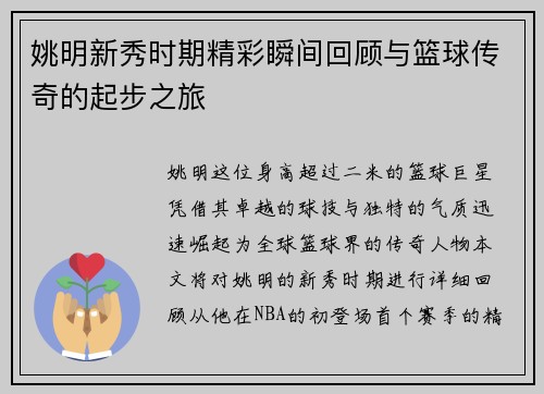 姚明新秀时期精彩瞬间回顾与篮球传奇的起步之旅
